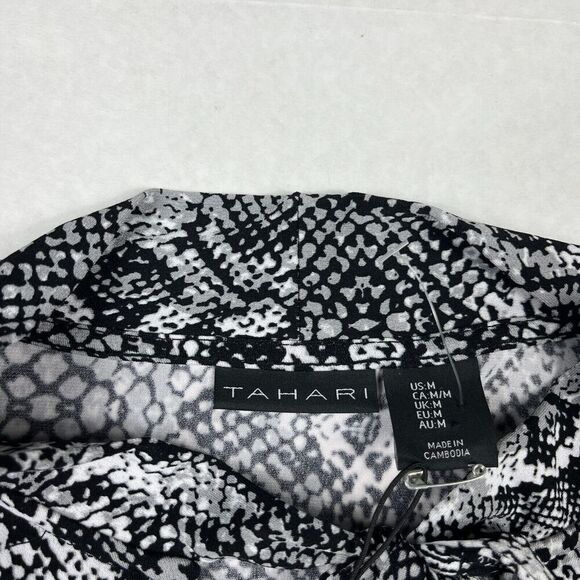 Tahari Neck Tie Knit Top Snakeskin Print Work Neck Tie Stretch Blouse MEDIUM NEW - Picture 5 of 12